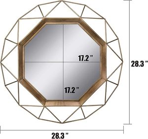 Decorative Antique <b>Gold</b> Geometric Metal Wire Frame Hanging Wall <b>Mirror</b> Round Wall Mounted Vanity Accent <b>Mirror</b> for Living Room - Product Image 4