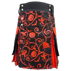 Kilt Escocés Hecho a Mano para Hombre, Estilo Moderno en Negro y Naranja para Halloween, Kilt 2026 - Product Image 3