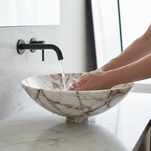 Metal Wash Basin Red <b>Marble</b> Design Brushed Finish Round <b>Table</b> <b>Top</b> Bathroom Sink for Hotel & Home Vanity - Product Image 5