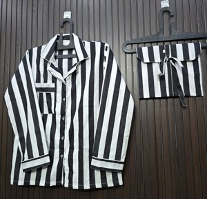 Striped Women's <b>Pajama</b> Set 100% Cotton Full Sleeve Casual Loose Fit Spring Woven Fabric Button Fly - Product Image 5