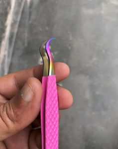 Pince à cils à poignée en diamant rose rose vente en gros boîte rose emballage isolation pince à cils à pointe en fibre de marque privée - Product Image 5