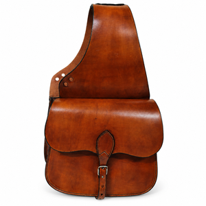 Traditional Leather Horse Saddle Bag | Western Equestrian Side Storage Pouch Secure <b>Straps</b> <b>Buckles</b> Trail Riding Ranch Work Tack - Product Image 1