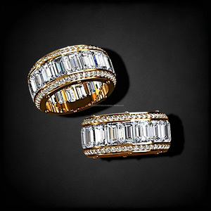 Baguette Moissanite Diamond Wedding & Anniversary Band 925 Sterling <b>Silver</b> Luxury <b>Statement</b> <b>Ring</b> Iced Out Eternity <b>Ring</b> for Men - Product Image 2