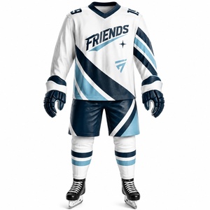 Ice Hockey Uniform White Navy Blue Sublimation Print Adult <b>Men</b> Breathable Polyester Sportswear Seamless Fusing Needle Detection - Product Image 1