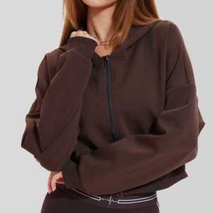 New Stylish <b>Cropped</b> Hoodie for Women Full <b>Zip</b> <b>up</b> Luxury Plain Customized Logo Cotton Loungewear Women's Hoodies - Product Image 2