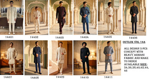 Sherwani Azul Indo Occidental para Hombre, Ropa Formal con Bordado Floral a Mano, Traje para Boda o Fiesta - Product Image 4