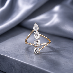 Vente en gros d'anneaux en diamant cultivé en laboratoire de formes multiples, argent sterling S925 plaqué or jaune, fabricant de bijoux sur mesure OEM ODM - Product Image 1
