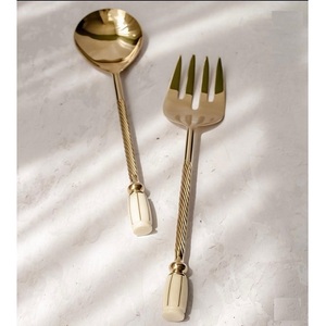 Latest Design <b>Gold</b> Plates Salad Server Set With Creative Long Handle <b>Serving</b> <b>Spoon</b> and Fork Kitchenware Utensils Steel Cutlery - Product Image 1