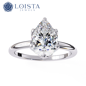 Bague de fiançailles de luxe en or massif 18 carats avec diamant blanc de laboratoire taille poire de 2 carats - Product Image 2