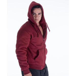 Pull à capuche unisexe en polaire rouge, coupe ample, avec fermeture éclair et poche avant, décontracté, pour le printemps, 100 % coton tricoté, respirant, couleur unie - Product Image 6