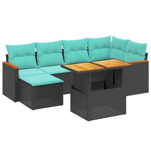 ชุดโซฟาลานบ้านหวายโพลีสีดำ 7 ชิ้นพร้อมชุดเบาะรองนั่งในสวน - Product Image 2