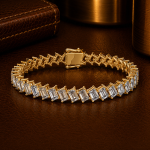 Emerald Cut Lab Grown Diamond Tennis <b>Bracelet</b> Prong Set DEF VVS 14K Yellow Gold Classic Bridal Wedding Fine Jewelry for Women - Product Image 1