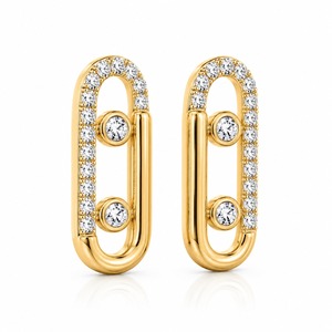 Pendientes de Oro Amarillo con Diamantes Redondos de Corte Brillante, Engaste en Bisel, Lujosos para Uso Diario de Mujer - Product Image 6