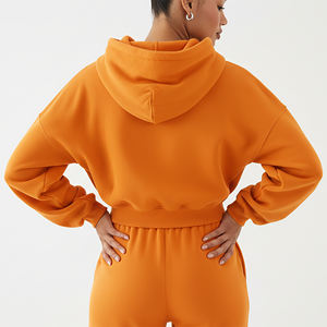 OEM/ODM Latest Design <b>Drop</b> Shoulder Crop Top Zip Up Women Hoodie Custom Logo Oversize Breathable Gym Wear Heavyweight Hoodie - Product Image 6
