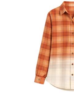 Camisa de Franela a Cuadros Degradado Naranja Óxido Personalizada para Mujer, Manga Larga, Abotonada, Informal, Mezcla de Algodón, Top de Otoño Invierno - Product Image 3