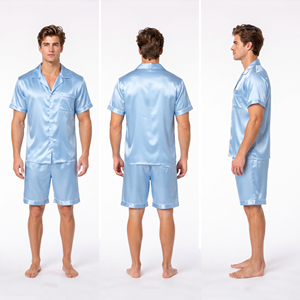 Chemise en satin de soie pour homme Regal Three LLC, manches courtes, col rabattu, boutonnée, coupe confortable, vêtement de nuit, haut boutonné - Product Image 5