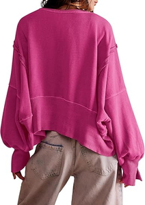 Sudadera Casual de Mujer, Manga Larga, Cuello Redondo, Ajuste Holgado, Estilo Crop Top con Abertura Lateral, Tendencia Otoño 2026 - Product Image 3