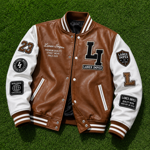 New Custom University College Letterman <b>Jacket</b> Red <b>White</b> with Chenille Embroidery Faux Leather Sleeves Custom Logo OEM Factory - Product Image 6