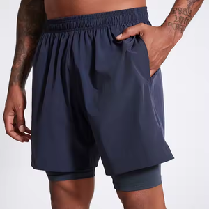 Shorts de sport athlétiques pour hommes, 100 % polyester, tissu respirant, doublure de compression, shorts de performance 2 en 1 - Product Image 3