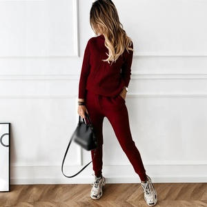 Costume uni deux pièces à col haut et pantalon extensible, pour femmes, pull-over d'hiver, produit Direct d'usine, - Product Image 1