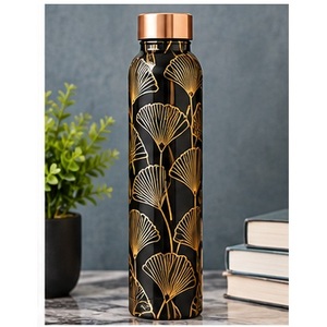 Designer Blue <b>white</b> floral Copper <b>Water</b> <b>Bottle</b> Portable Travel Drinkware with Copper Lid - Product Image 2