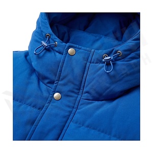 Hooded <b>Quilted</b> Jacket Blue Full Sleeve Winter Thick Polyester Filling Woven Fabric Regular Length <b>Single</b> Button Closure - Product Image 4