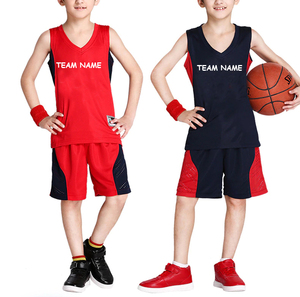Boys Basketball Jersey Set <b>Red</b> Navy V-Neck Sleeveless Moisture Wicking Polyester Team Name Print Kids Uniform - Product Image 1
