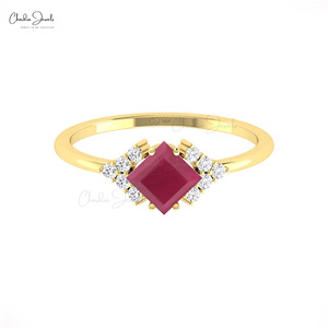 แหวนทองคำแท้ 14K คุณภาพสูง ประดับทับทิมธรรมชาติ ดีไซน์ครึ่งวงกลม ประดับเพชร แหวนแต่งงานสำหรับผู้หญิง ผู้ผลิตและจำหน่ายเครื่องประดับ - Product Image 3