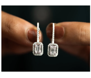 Pendientes de diamantes cultivados en laboratorio con 1 quilate de peso, oro macizo, elegantes, colgantes, joyería fina hecha a mano, regalo de aniversario para mujer - Product Image 6