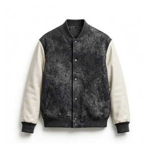 Blouson universitaire vintage en laine lavée pour homme, économique, avec manches contrastantes en cuir, épais, style Letterman, coupe bomber - Product Image 1