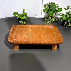 Wooden Pedestal Cake Stand Rustic Rectangular Serving Tray Decorative Risers for <b>Kitchen</b> Bathroom Home Decor - Product Image 3
