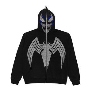 Sweat-shirt à capuche unisexe en molleton avec strass, style streetwear décontracté, 100% coton respirant et imperméable - Product Image 1