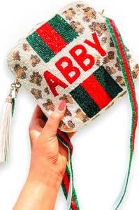 Sac messager fait main en perles de rocaille, sac à bandoulière personnalisé avec lettres perlées et sangle à pompon, sac à main carré en toile pour femme, idéal pour les voyages - Product Image 4