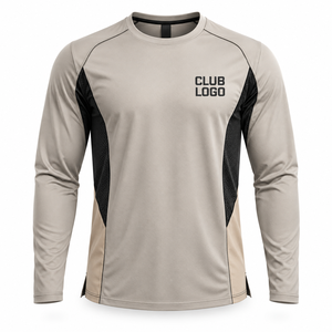 Haut de sport à manches longues pour homme avec logo du club imprimé par transfert thermique, séchage rapide, en polyester tricoté, col rond sportif - Product Image 5