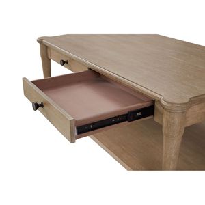 Tavolino da Cocktail Color Sabbia con Due Cassetti Portaoggetti e Ruote, Comodi Tavolini da Caffè - Product Image 5