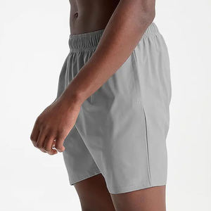 Shorts gris pour hommes à taille élastique 100 % coton respirant écologique décontracté sportif taille mi-haute en toile couleur unie - Product Image 1