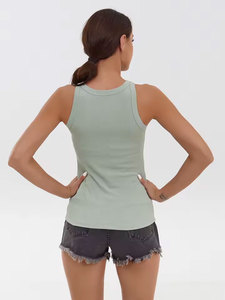 Women Solid O-Neck Ribbed Tank <b>Top</b> Casual Sleeveless Crop <b>Top</b> Breathable Knitted Cotton Spandex Front Logo - Product Image 6