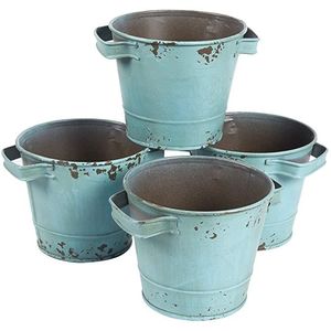 Rustic Galvanized Metal Garden <b>Planter</b> Set Outdoor Flower Pots Farmhouse Round Steel Buckets for Home Decor & Wedding Events - Product Image 6
