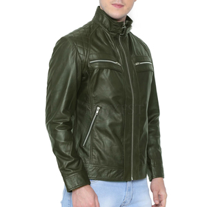 Fall Winter Men's <b>Genuine</b> <b>Leather</b> <b>Jacket</b> with Stand Collar and Front Logo Breathable & Eco Friendly Best Quality - Product Image 2