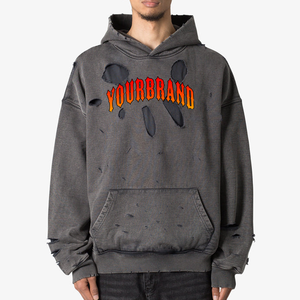 Custom Printed <b>Retro</b> Washed Men Hoodie Loose Fitting Hip Hop <b>Sweatshirt</b> Oversized Acid Wash Drop Shoulder Heavyweight Streetwear - Product Image 1