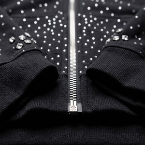 Men's Black Hooded Sweatshirt With Rhinestone Dot Pattern And Trust Logo Front Zipper Regular Fit French Terry Material - Product Image 5
