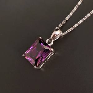 Collier rectangulaire en améthyste Mia en argent sterling, pierre de naissance de février, pendentif lilas violet, cadeau d'anniversaire - Product Image 5