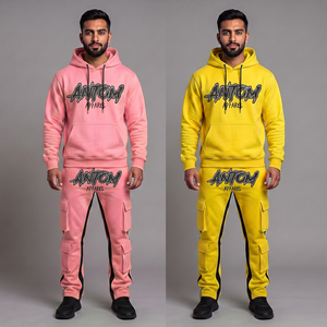 Conjunto de Sudadera con Capucha y Pantalones Deportivos de Dos Piezas para Hombre, con Logotipo Personalizado, 100% Algodón Francés, Corte Acampanado, Transpirable, Tallas Grandes - Product Image 4