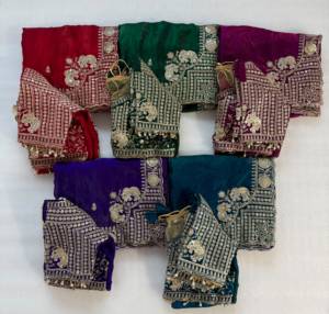 Indian Traditional Ethnic Saree Embroidery <b>Sequins</b> Work Recycled <b>Materials</b> Floor-Length for Wedding Occasion Festive Function - Product Image 6