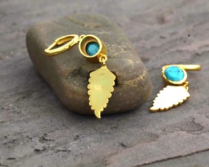 Turquoise <b>Leaf</b> Dangle Earrings 925 Sterling Silver Natural Stone Feather Drop Boho Handmade <b>Jewelry</b> Women Gift - Product Image 3