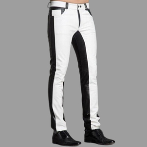 Pantalon de motard vintage élégant en cuir de vache véritable et toile pour homme, léger, tendance, imperméable, coupe-vent et respirant - Product Image 1