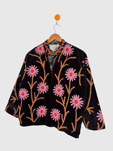 Veste en velours brodée de fleurs, col mandarin, manches longues, grande taille, vêtements d'hiver pour femmes, style élégant - Product Image 2