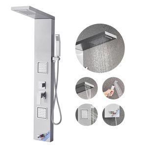 Cabezal de Ducha de Acero Inoxidable Cepillado con Sistema de Torre, Efecto Lluvia y Cascada, con Grifo de 5 Funciones, Accesorios para Cuarto de Ducha - Product Image 1