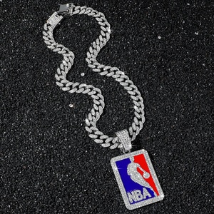 Nouveau Collier Pendentif Logo NBA (Ligue Nationale de <span class=keywords><strong>Basketball</strong></span> des États-Unis) pour Homme et Femme, Chaîne Cubaine en Alliage, Bijoux Hip Hop, Vente en Gros - Product Image 5