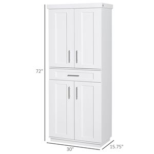 Modern <b>White</b> Kitchen Pantry <b>Cabinet</b> <b>Storage</b> with 4 Particle Board Doors Drawer 3 Adjustable Shelves for Dining Room - Product Image 4